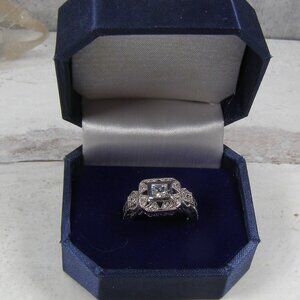 Rhodium Sterling Silver Art Deco Style Wedding Engagement Ring Right 6.5